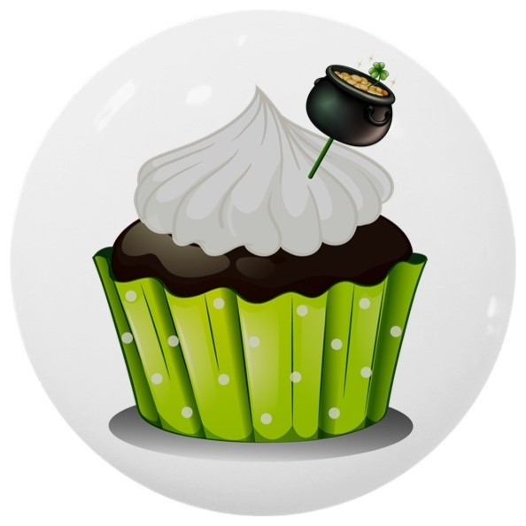 St Patricks Day Cupcake With Pot Of Gold Ceramic Cabinet Drawer