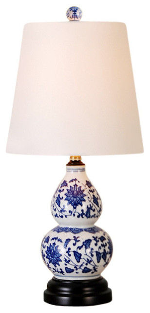 Blue and White Porcelain Floral Vase Table Lamp 16"