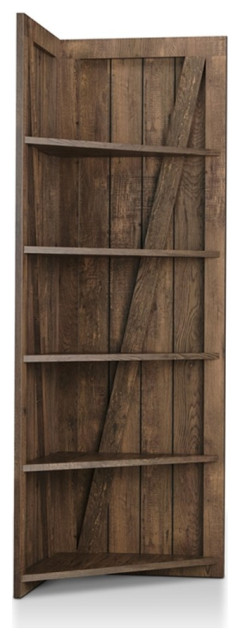 Furniture of America Terry Rustic Wood 5-Tier Corner Bookcase in Reclaimed Oak