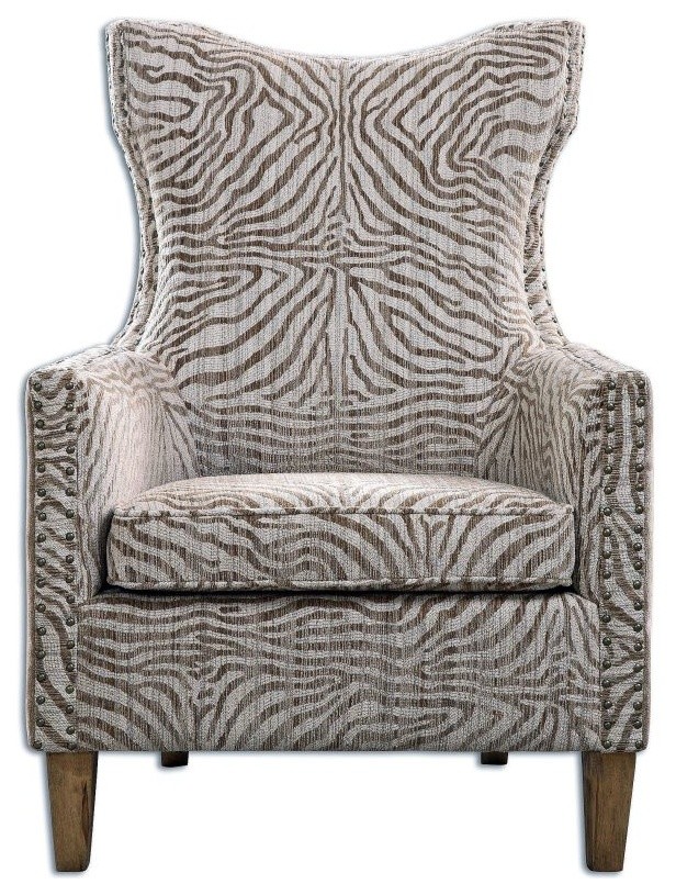 Beige Jungle Print Zebra Armchair Contemporary Armchairs And