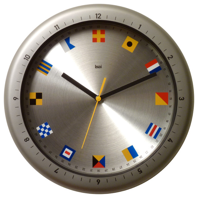 12" Aquamaster Waterproof Wall Clock with Nautical Flags Contemporary