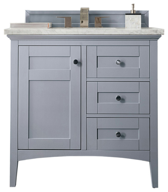 Palisades 36" Single Vanity, Silver Gray w/ 3 CM Carrara Marble Top ...