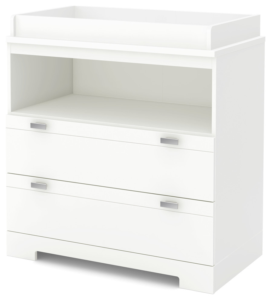 Changing Table With Storage In Pure White Transitional