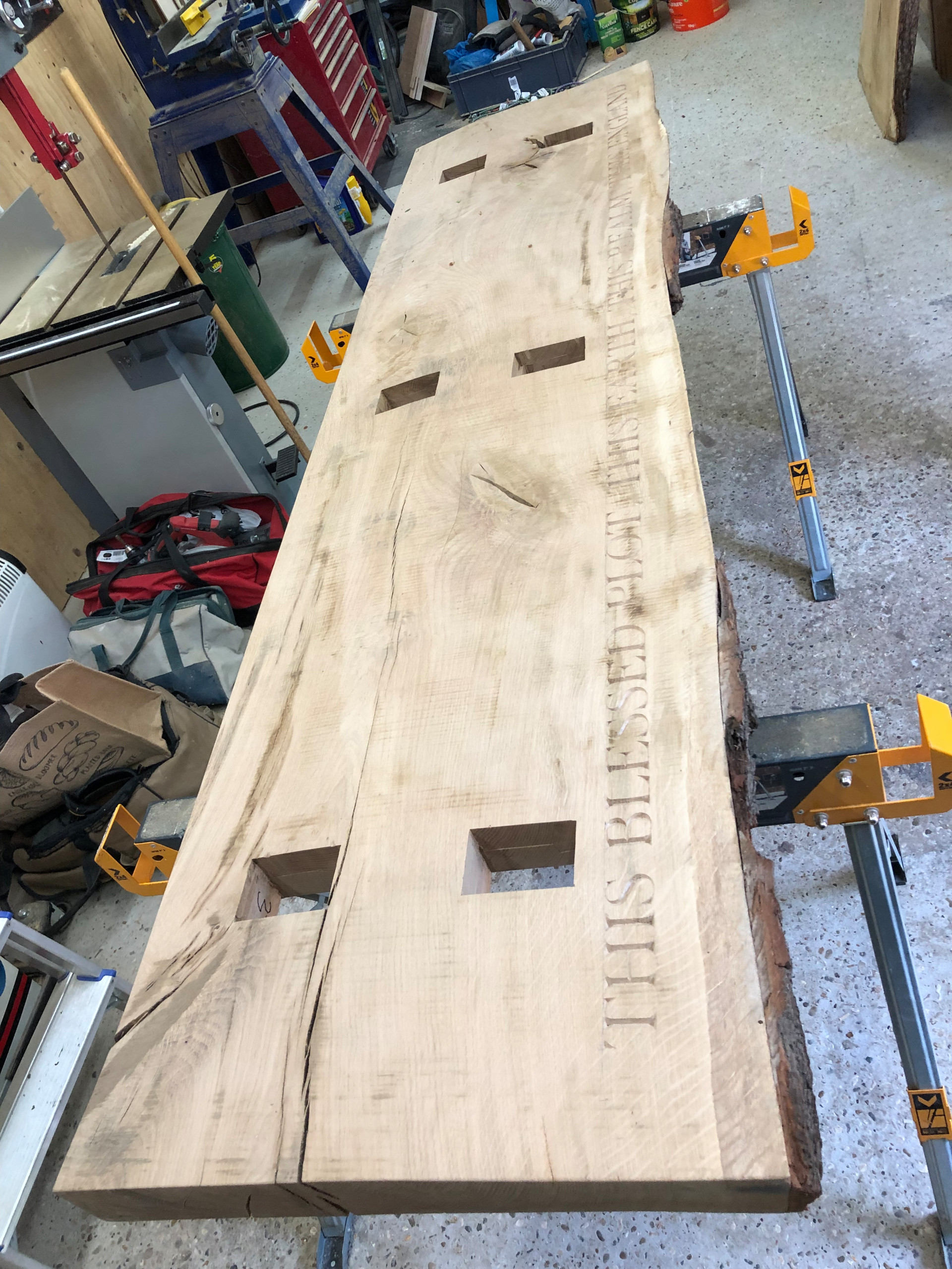 Carved & Morticed Top - Oak Bench