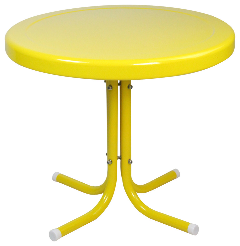 21.75" Outdoor Retro Metal Tulip Side Table Yellow Contemporary Outdoor Side Tables by