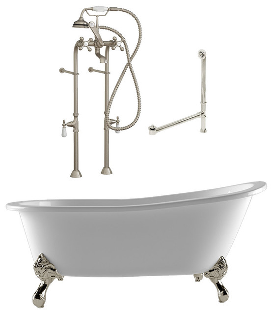 67" Cast Iron Clawfoot Slipper Tub with Freestanding Plumbing Package "Clay" Traditional