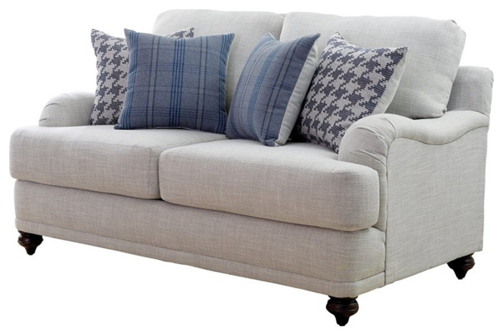 Pemberly Row Contemporary Fabric Recessed Arms Upholstery Loveseat in