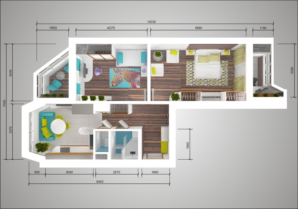 Двухкомнатная квартира площадью 54 кв.м. - заказать дизайн-проект по выгодной цене, фото проектов