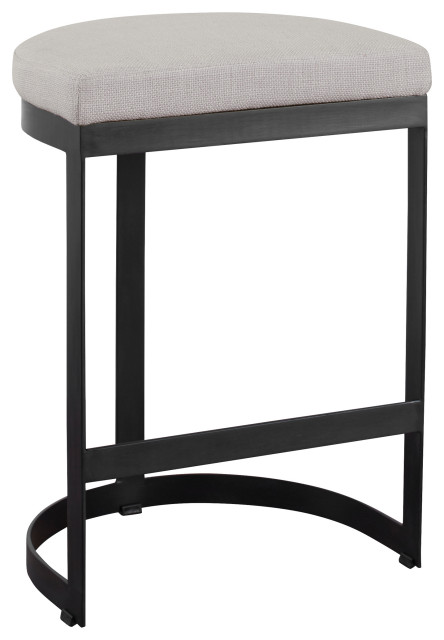 Luxe Modern Black Iron Counter Bar, White Round Seat Bar Stool