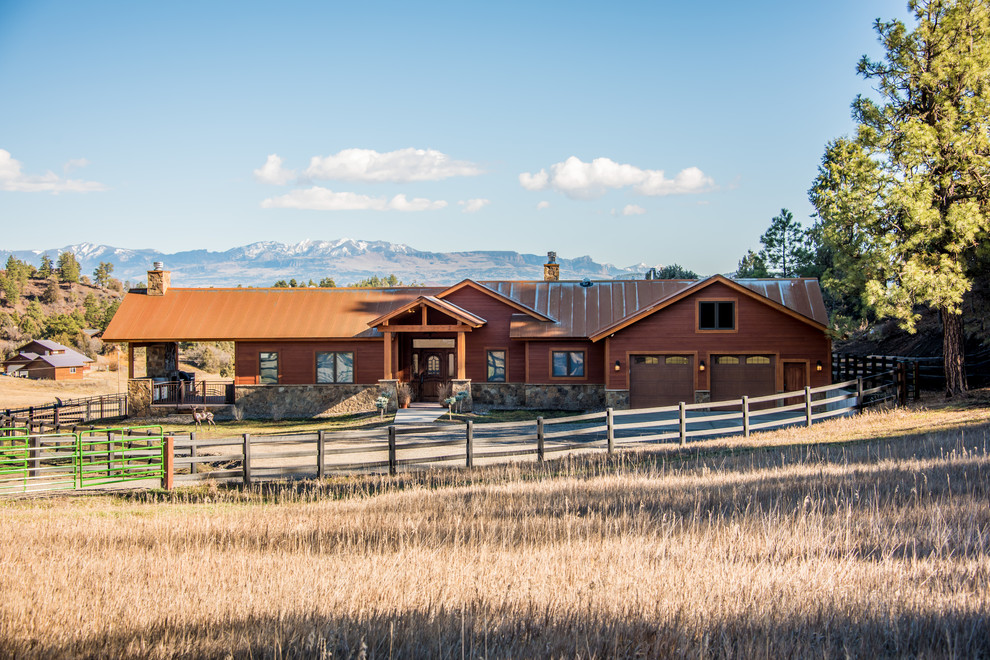 Mountain style home design photo in Denver