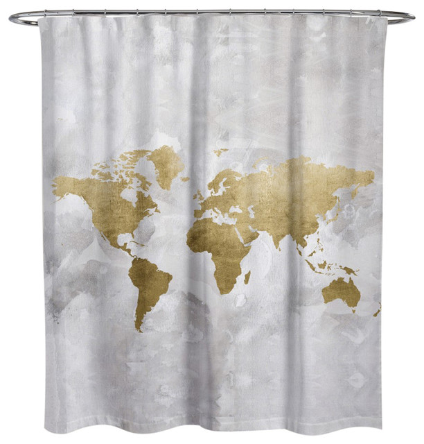 Oliver Gal Light Wash World Map Shower Curtain Contemporary