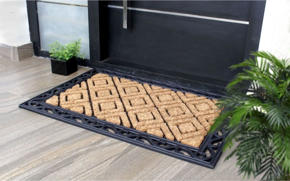 Natural Black Moulded Rubber Coir Diamond Doormat, 24"x36", 24"x36