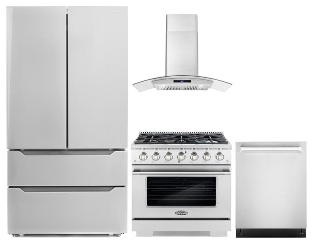 4PC Kitchen Package with 36" Gas Range, Range Hood 24" Dishwasher