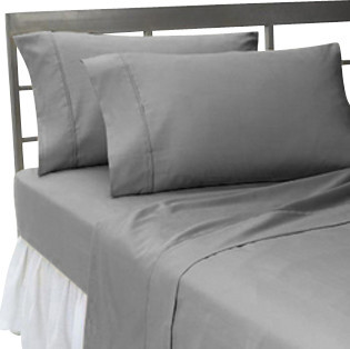 400TC Solid Elephant Gray Olympic Queen Fitted Sheet and 2 Pillowcases