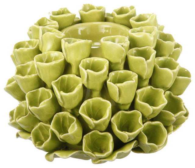 Open Coral Candle or Candle Holder, Lime Green