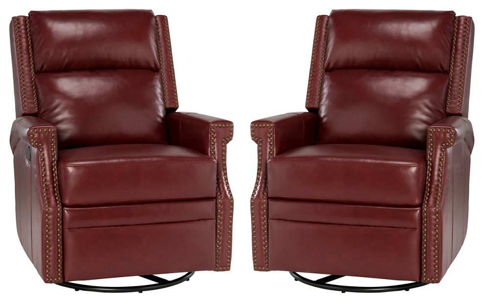 Genuine Leather Swivel Rocker Recliner, Set of 2 Contemporary