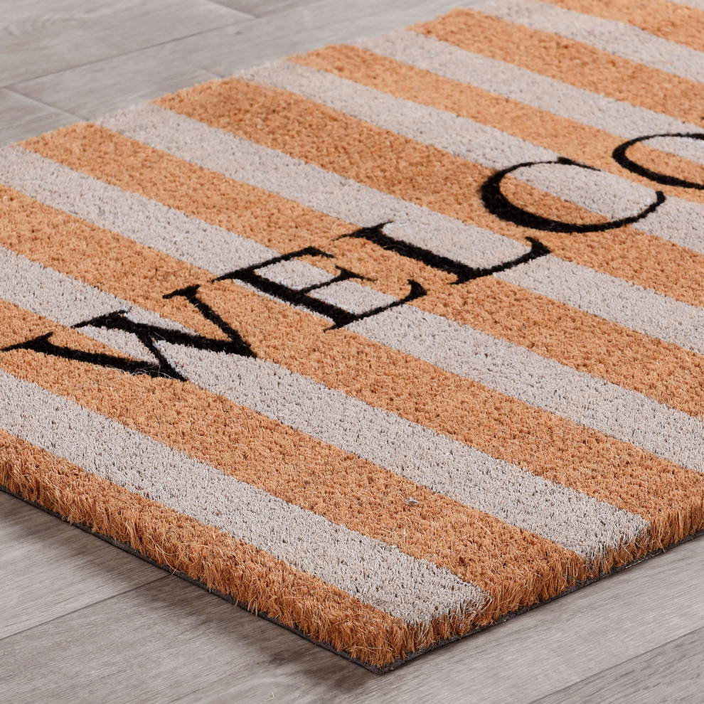 Striped Ivory and Natural Welcome Doormat by Kosas Home, 24x57