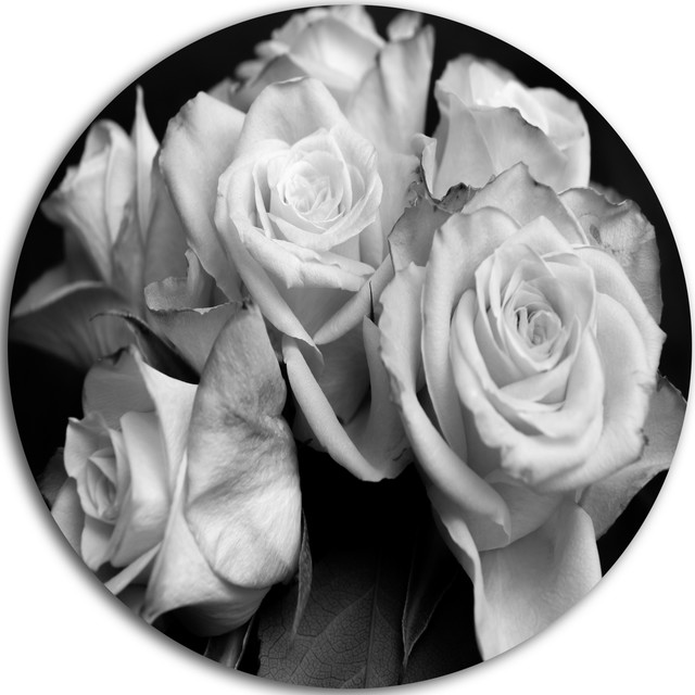 Bunch Of Roses Black And White, Floral Large Disc Metal Wall Art, Disc