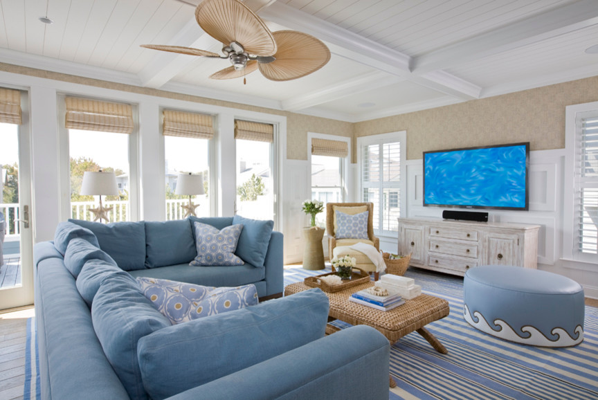 Design ideas for a beach style family room in DC Metro.