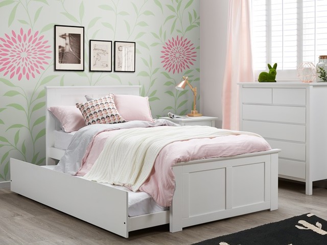 White Kids King Single Trundle Bedroom Suite 4pce Modern