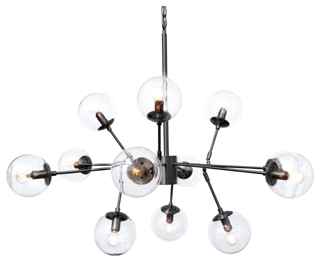 Bistro Clear Glass Globe Chandelier 12 Light Multiple Finishes Midcentury Chandeliers By Up My Home Houzz Bistro Clear Glass Globe Chandelier 12, Brushed Nickel Glass Globe Chandelier