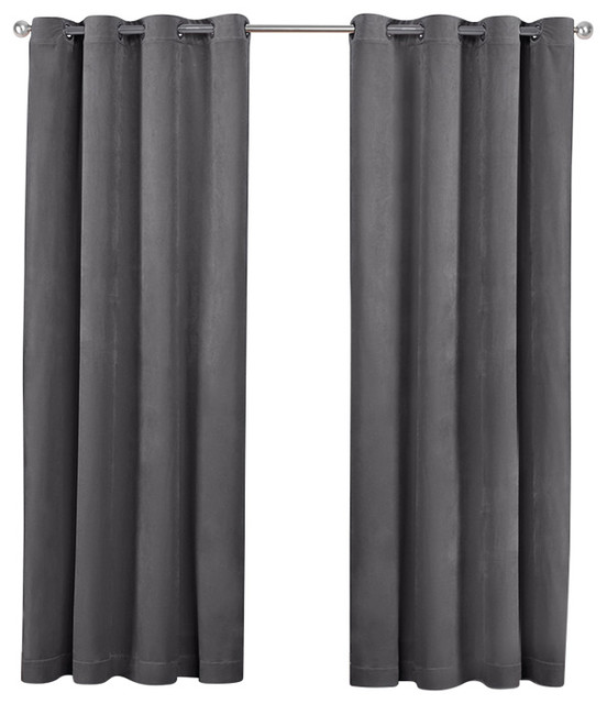 Velvet Grommet Top Curtains, Set of 2, Silver, 54"x96"