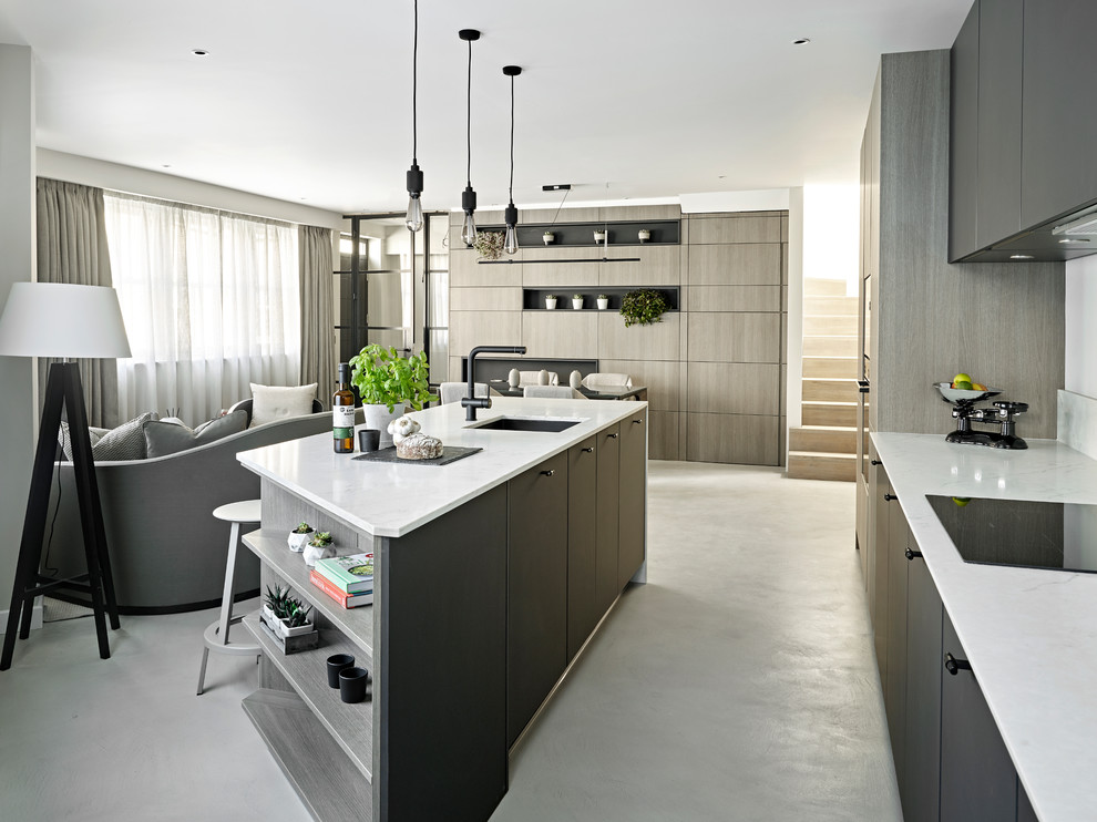 Design ideas for a small contemporary kitchen in London.