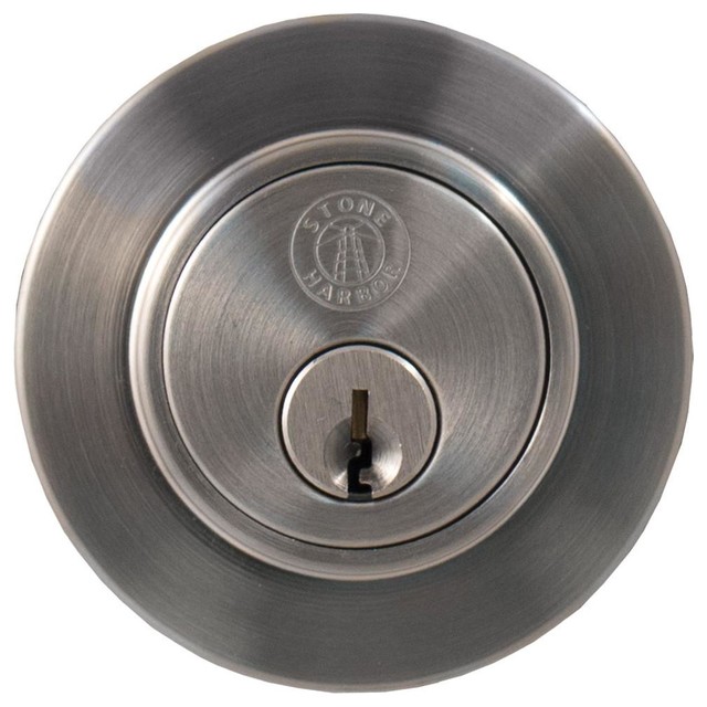 Contemporary Round Deadbolt Satin Nickelkw Transitional Door