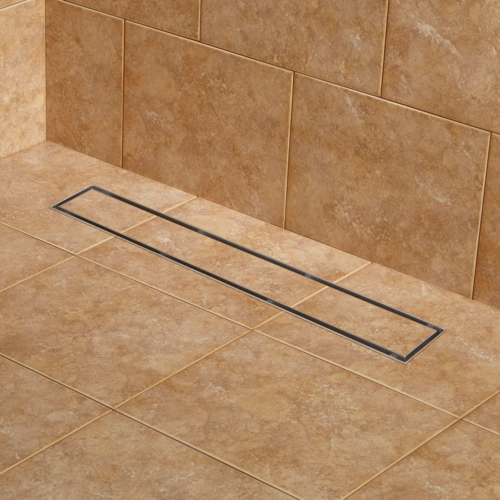 Large format floor tile lineup with linear shower drain help