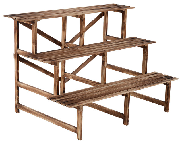 Outsunny 47 Wooden 3 Tier Step Style Plant Stand Rustic Planter Outsunny 47 Wooden 3 Tier Step Style Plant Stand