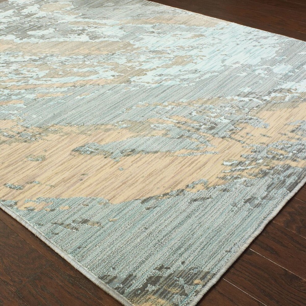 Casa Marble Rug, Blue and Gray Contemporary Area Rugs by