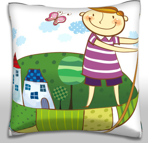 Boy Rowing the Boat. Polyester Velour Throw Pillow