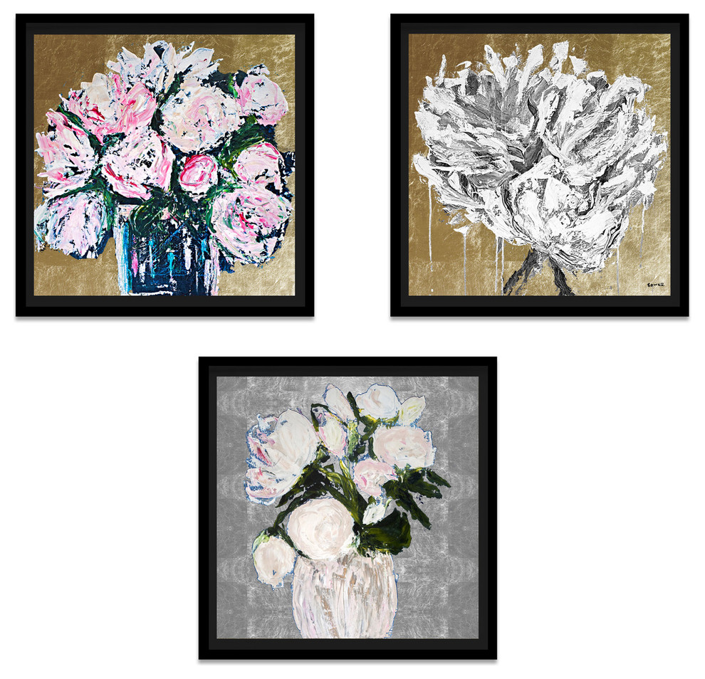 Oliver Gal 3 Piece Metallic Bloom Framed Print Set