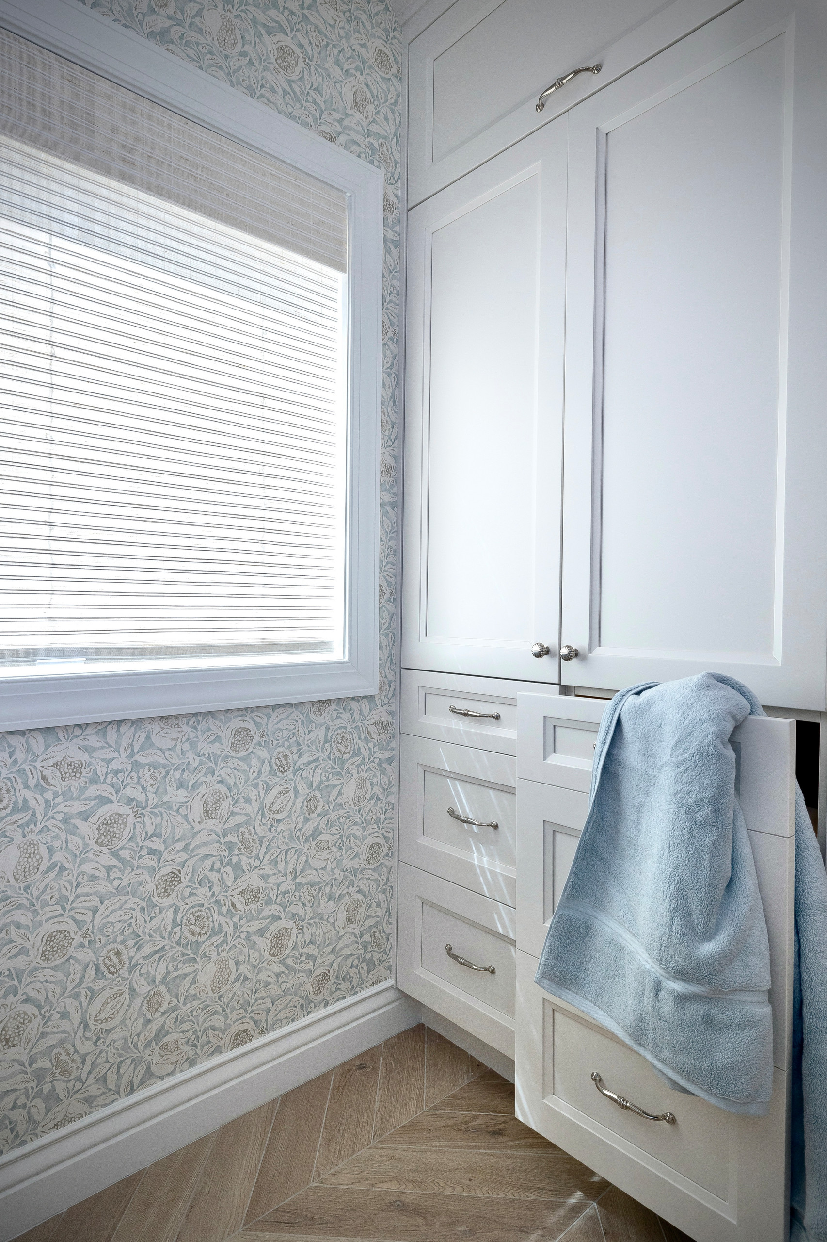 Custom Built In Storage Armoire with Hamper