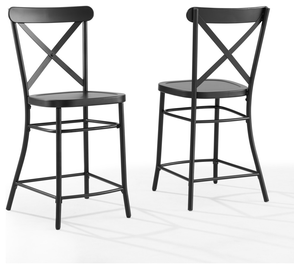 Camille Metal Counter Stool, Set of 2, Matte Black Industrial Bar