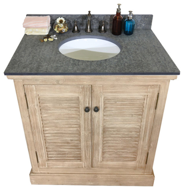 Recycled Fir Single Sink Vanity With Polished Surface Granite Top 30