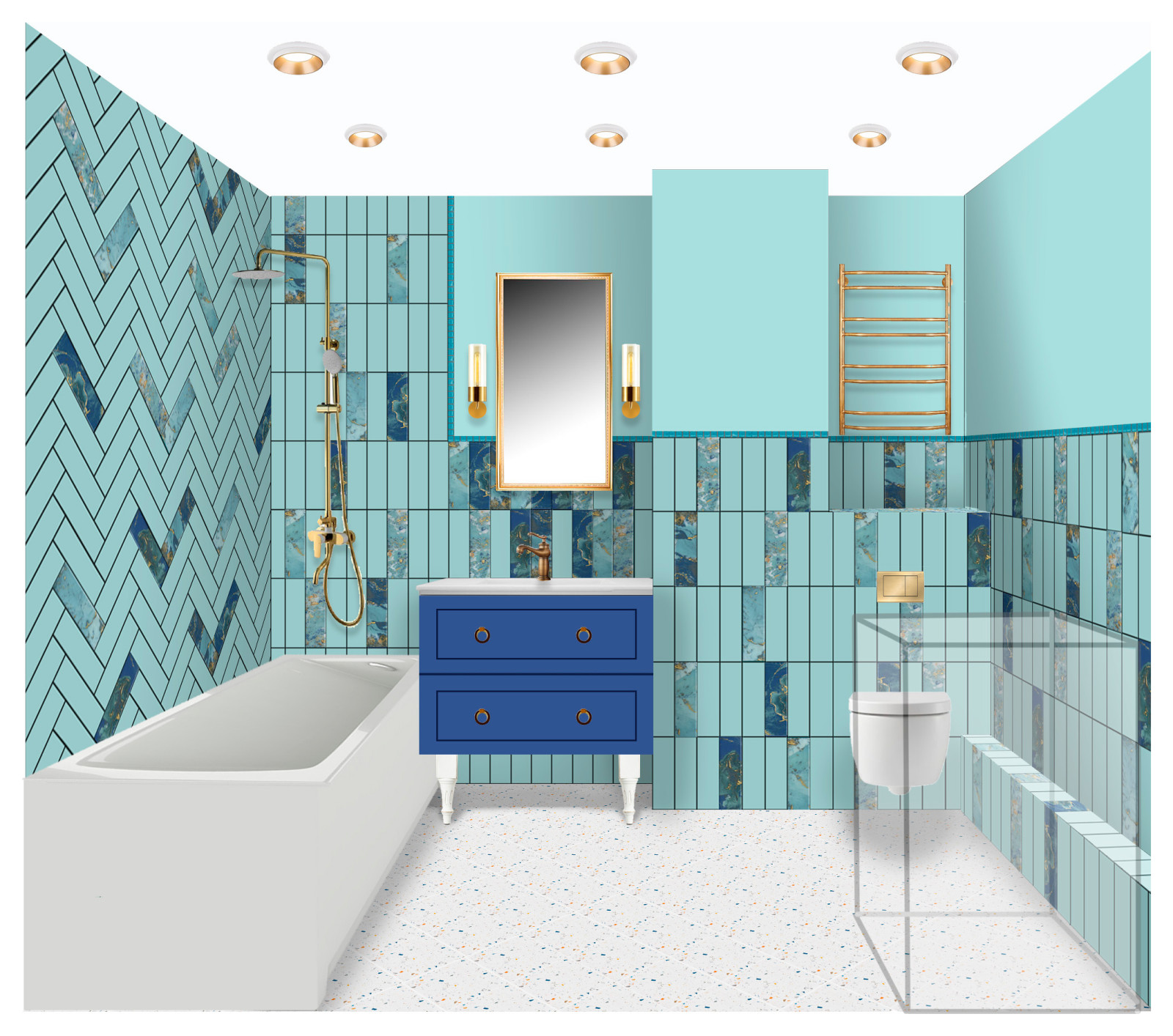 Санузел в бирюзовых тонах. Москва