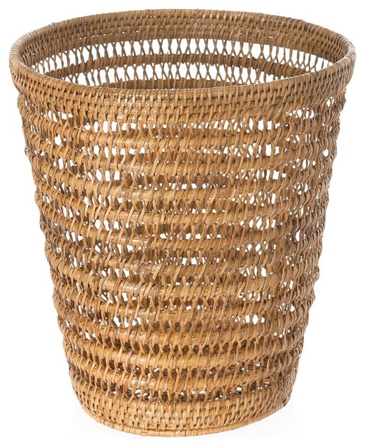 KOUBOO La Jolla Rattan Mesh Round Waste Basket, Honey Brown