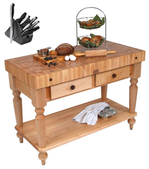 John Boo CUCR05 48x24 Rustica Table & Henckels Knife Set, Maple, Shelf
