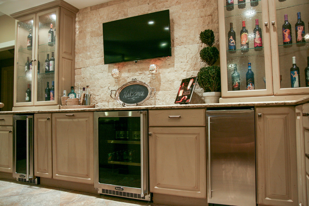 This is an example of a transitional home bar.