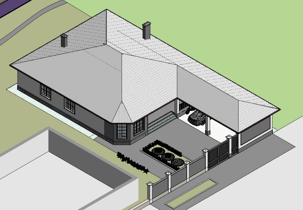 Одноэтажный жилой дом с навесом и верандой