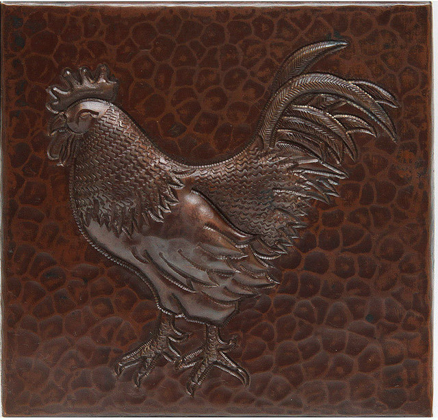 Rooster Design Hammered Copper Tile, 12"x12"