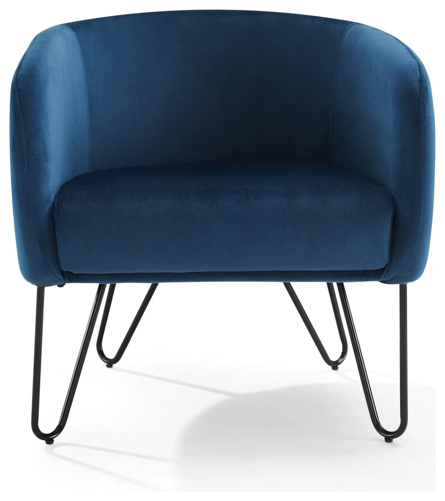 Modern Accent Chair, Hairpin Metal Legs, Rounded Velvet Upholstered
