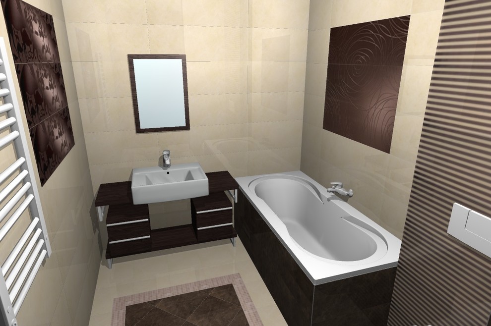 бежевая современная ванная.