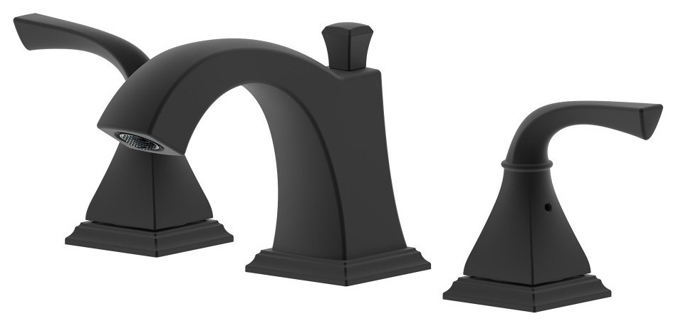 Kaden Double Handle Matte Black Widespread Faucet, Drain Assembly With Overflow