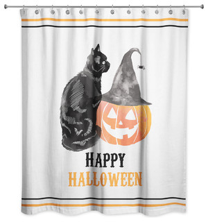 Happy Halloween Cat And Pumpkin 71 X74 Shower Curtain