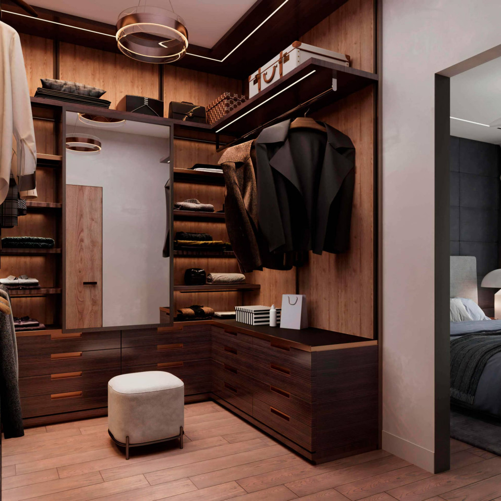 This is an example of a contemporary storage and wardrobe in Moscow.