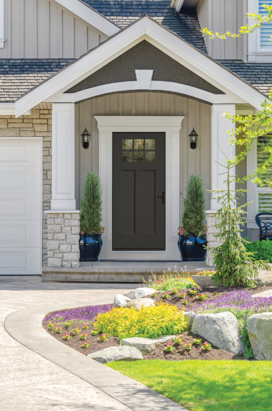 Front door - craftsman front door idea with a brown front door