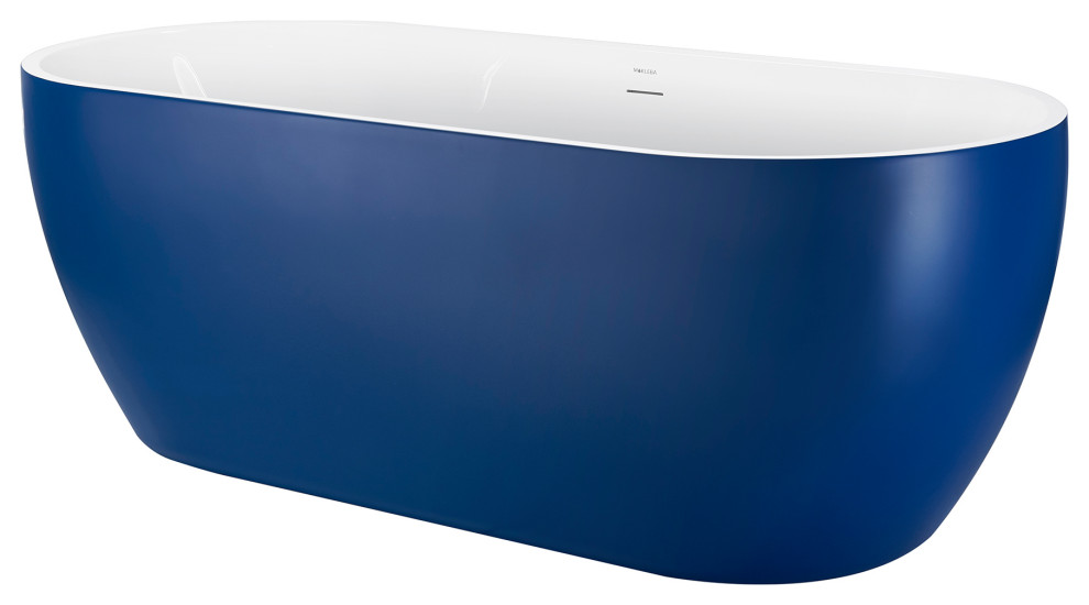 65" Acrylic Freestanding Roll Top Soaking Bathtub, Blue Contemporary