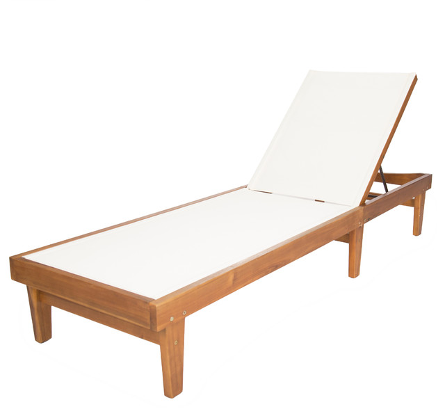 Della Outdoor Mesh Chaise Lounge With Acacia Wood Frame Della Outdoor Mesh Chaise Lounge With Acacia Wood Frame Teak White